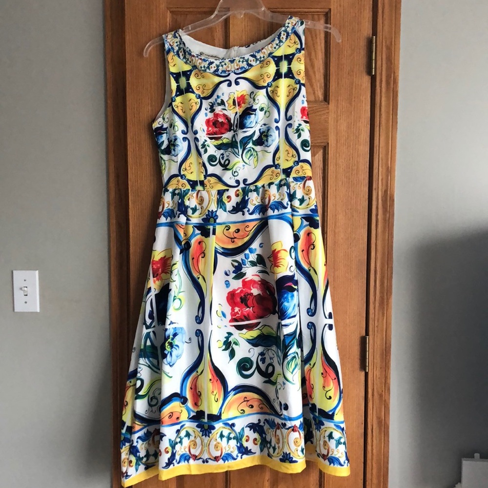 Lai Meng Five Cats Tile print dress.